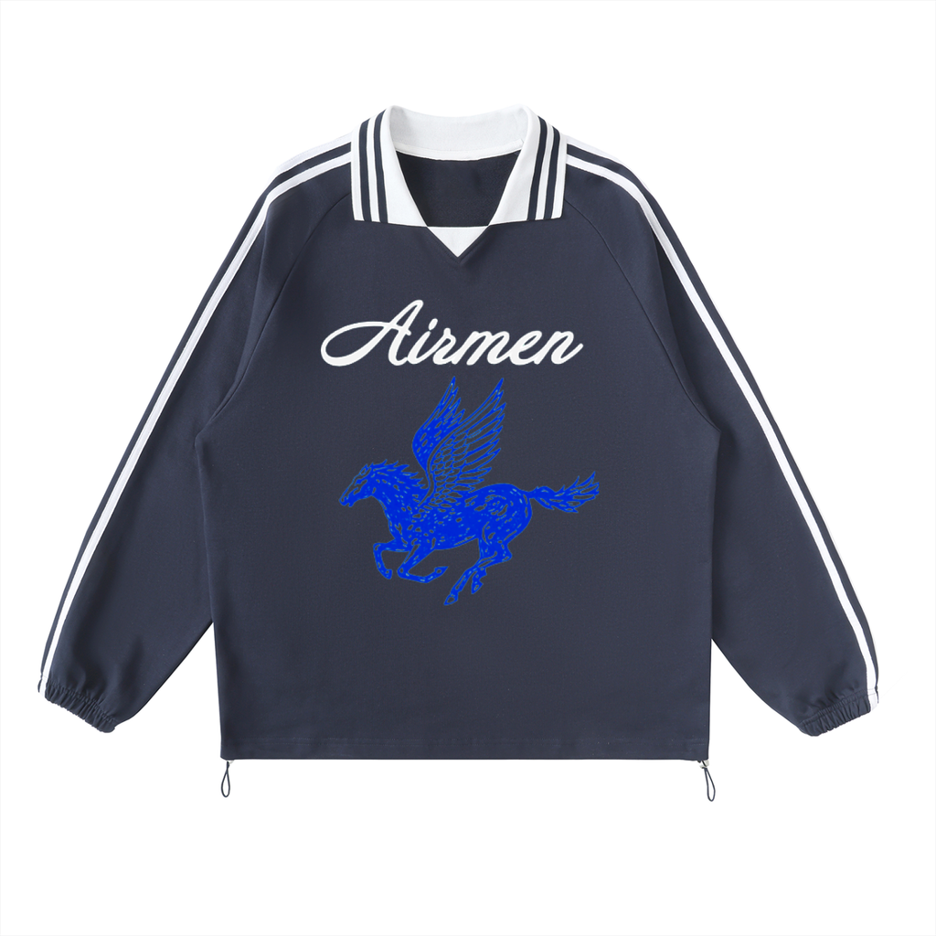 Contrast Striped Lapel Collar Sweatshirt