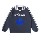 Contrast Striped Lapel Collar Sweatshirt