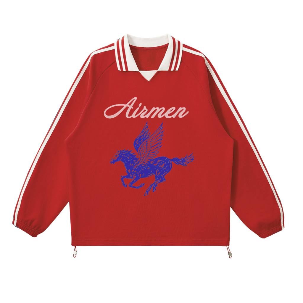 Contrast Striped Lapel Collar Sweatshirt